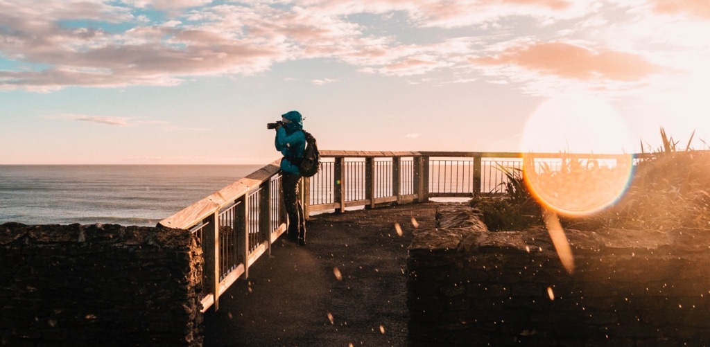Fotograf am Punakaiki Pancake Rocks