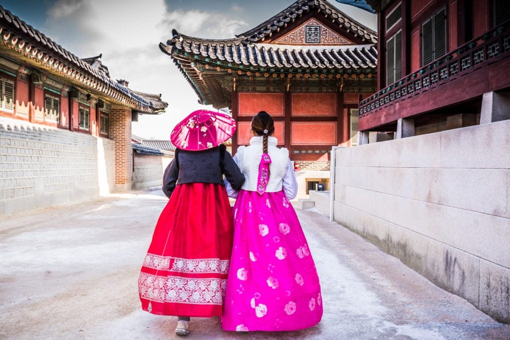 Hanbok Gyeongbokgung Palace, Seoul, Südkorea
