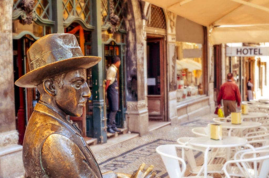 Fernando Pessoa outside of Cafe A Brasileira