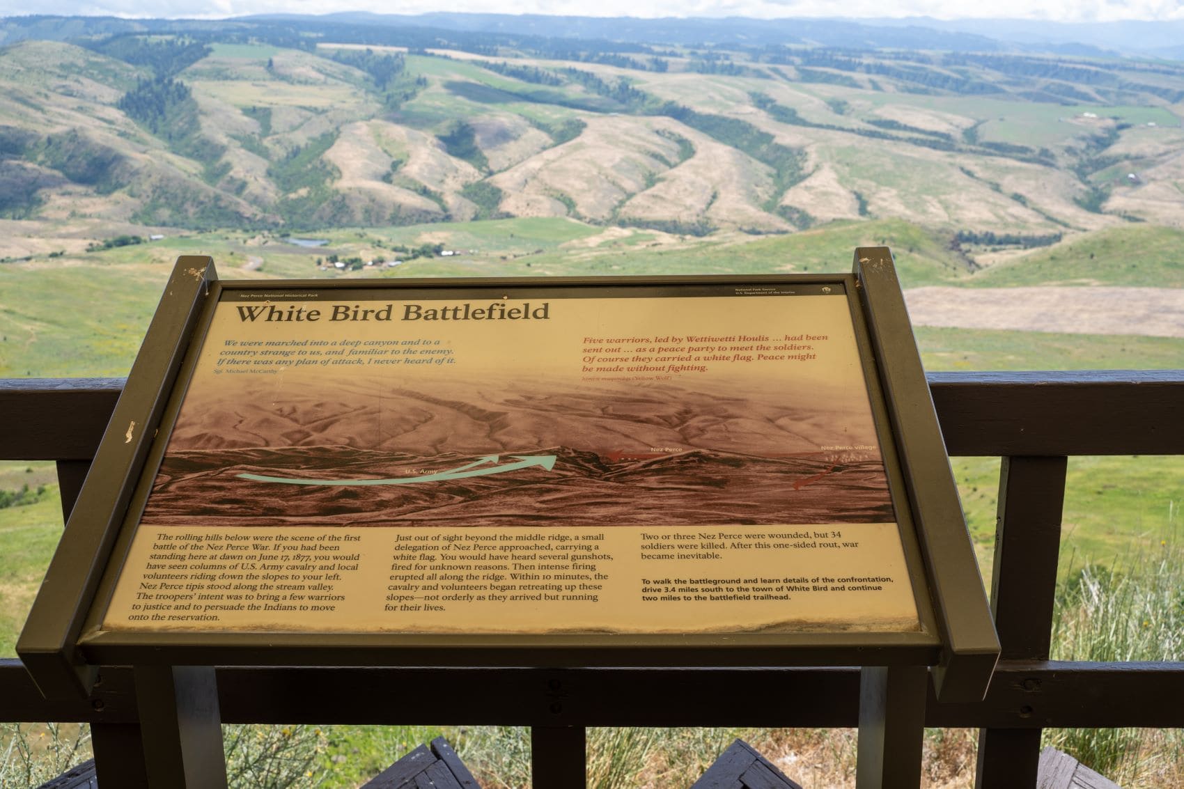 Infotafel zum White Bird Battlefield in Idaho