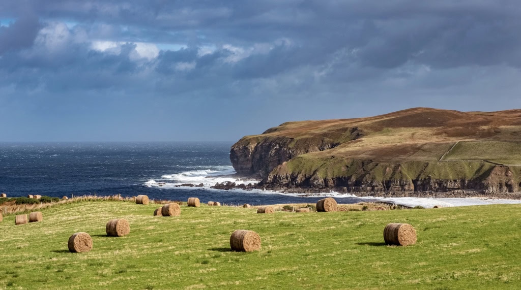 Heuballen an der Küste von Schottland