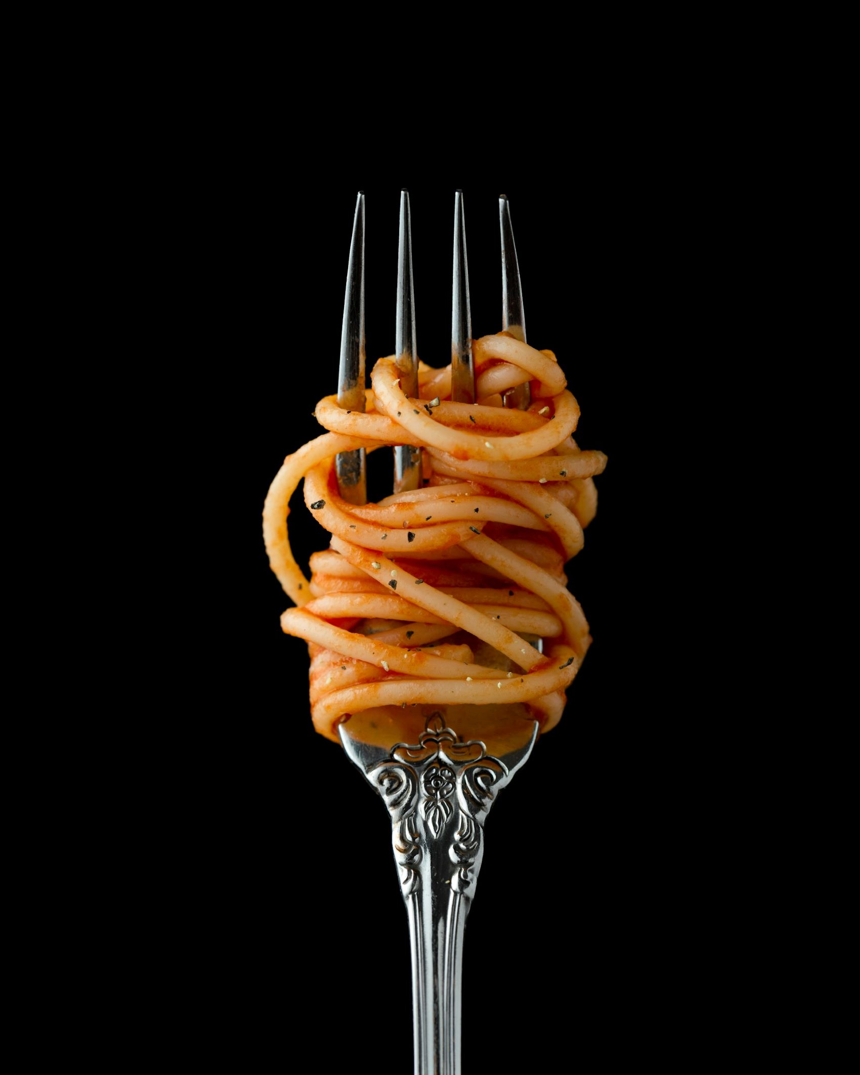 Spaghetti um eine Gabel gewickelt
