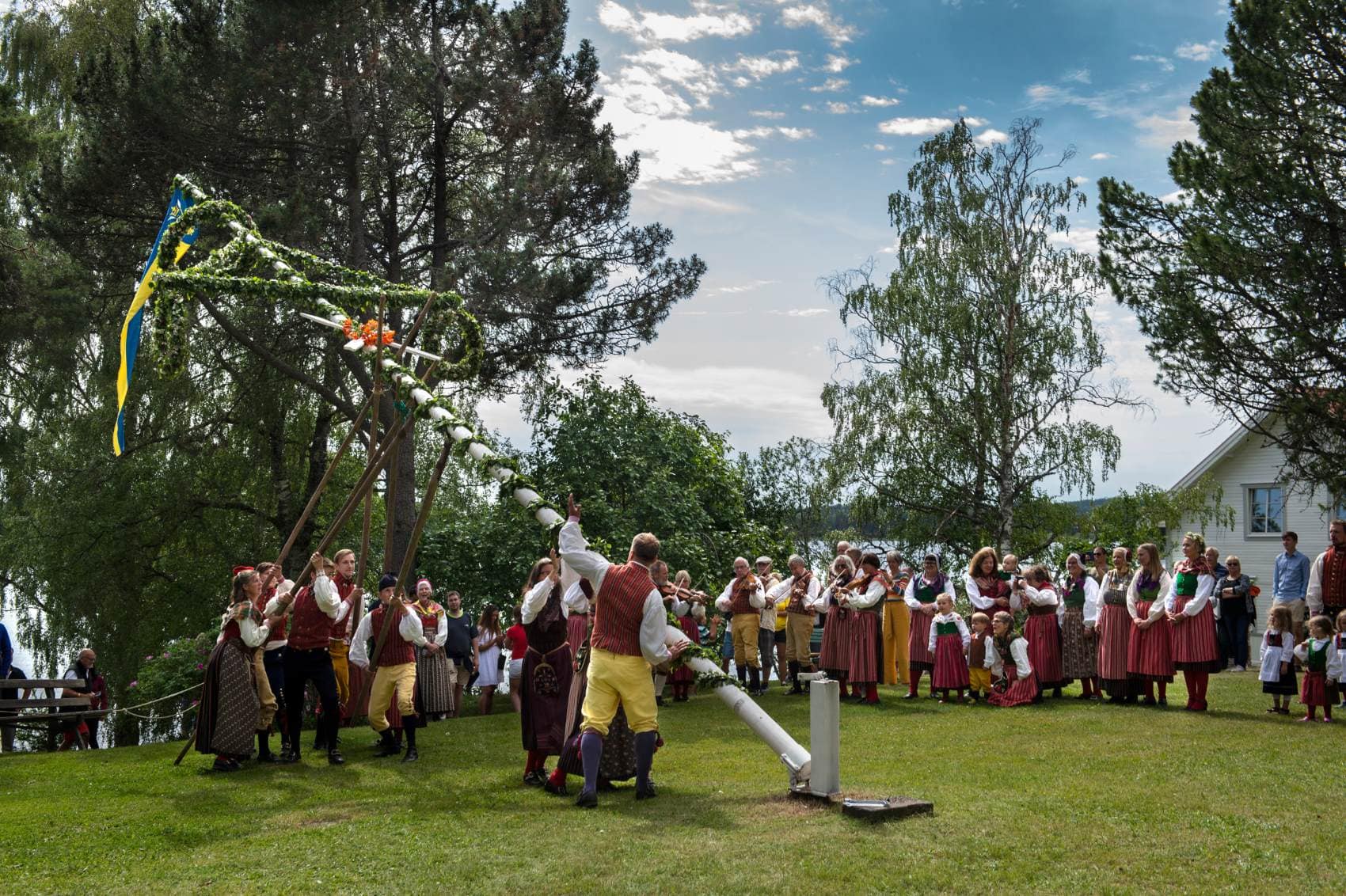Mittsommer in Dalarna, Schweden: Baum-Aufstellung 