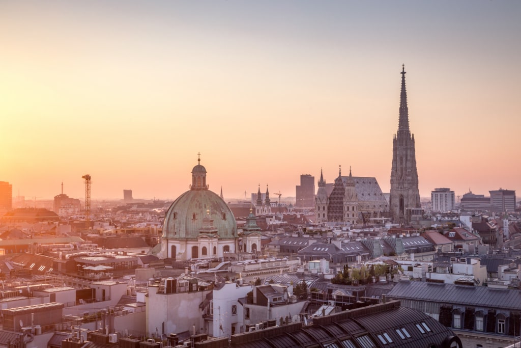 Skyline von Wien bei Sonnenuntergang