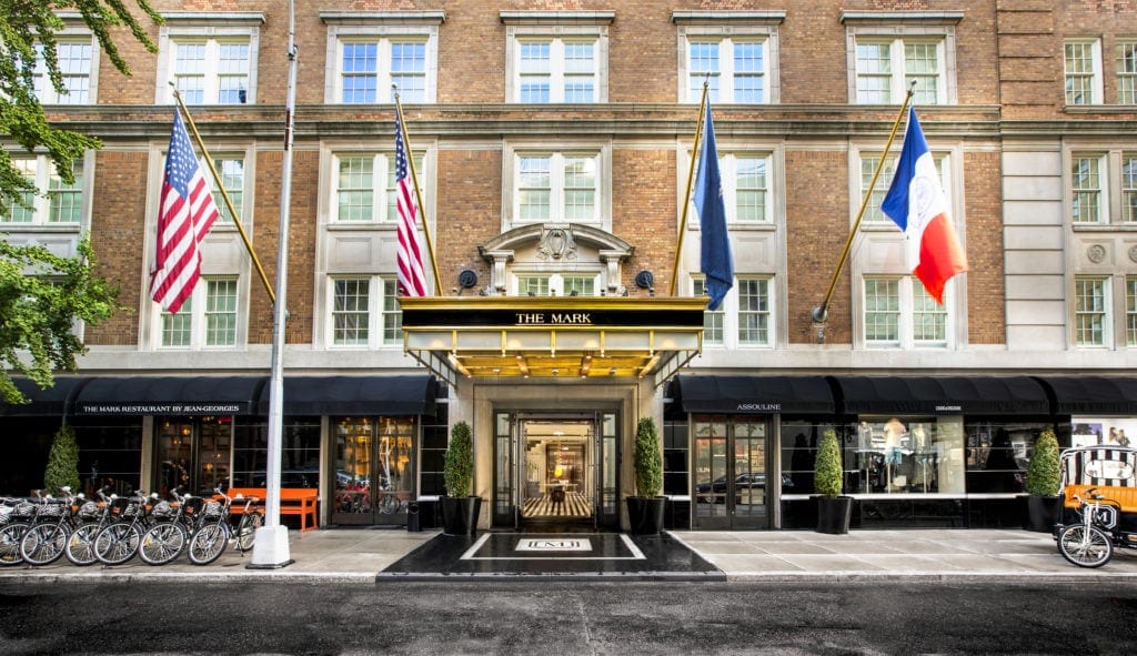 A daytime view of the atrium entrance to The Mark Hotel, NYC