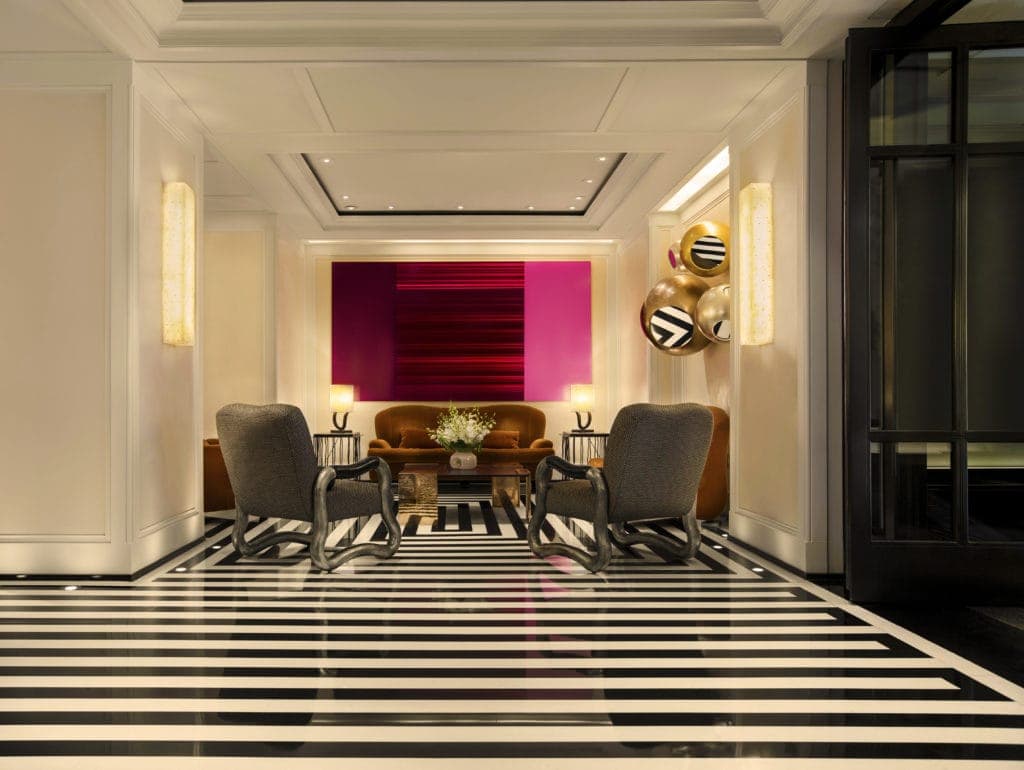 The sitting area of the lobby of The Mark Hotel, NYC