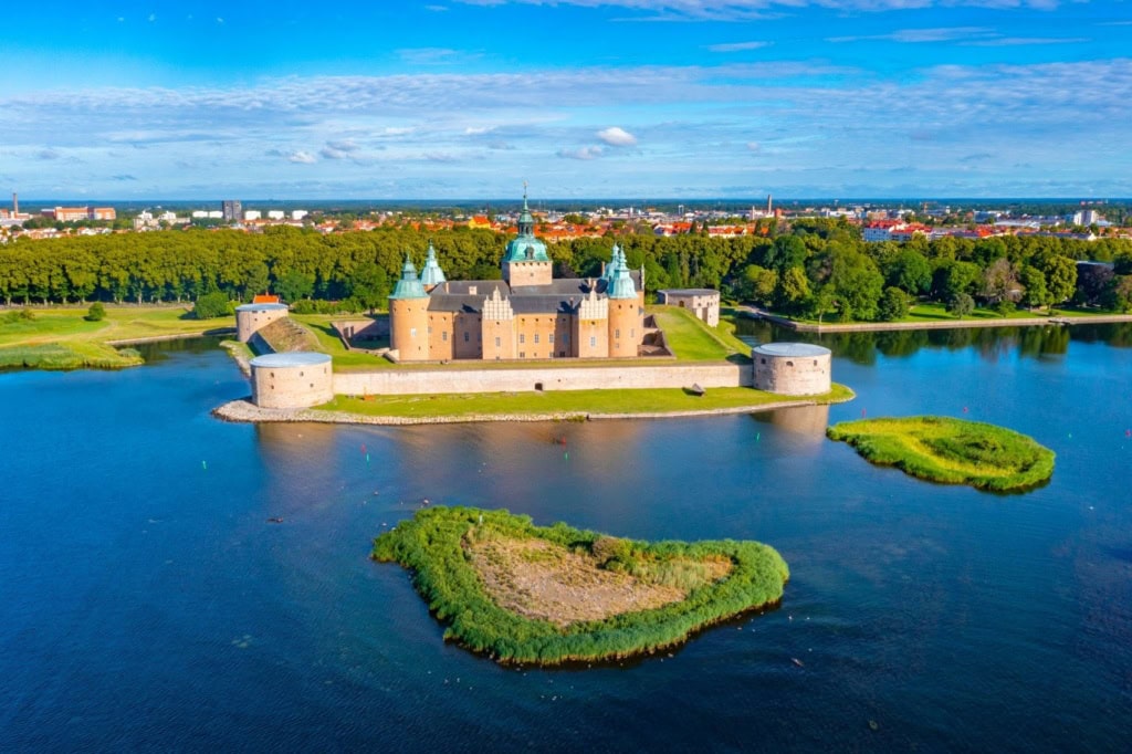 Schloss in Kalmar in Schweden aus der Vogelperspektive