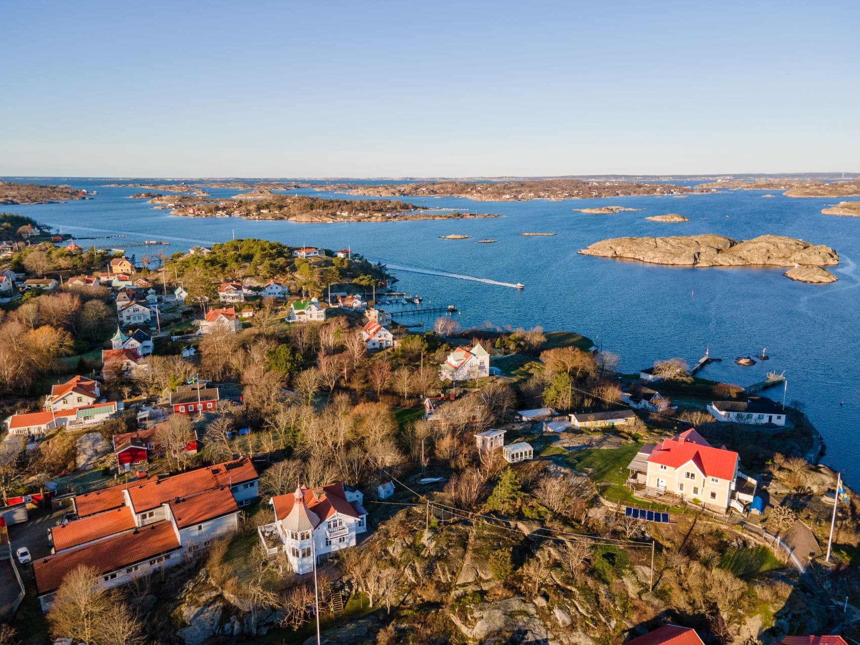 Insel Styrsö aus Vogelperspektive, Schweden 