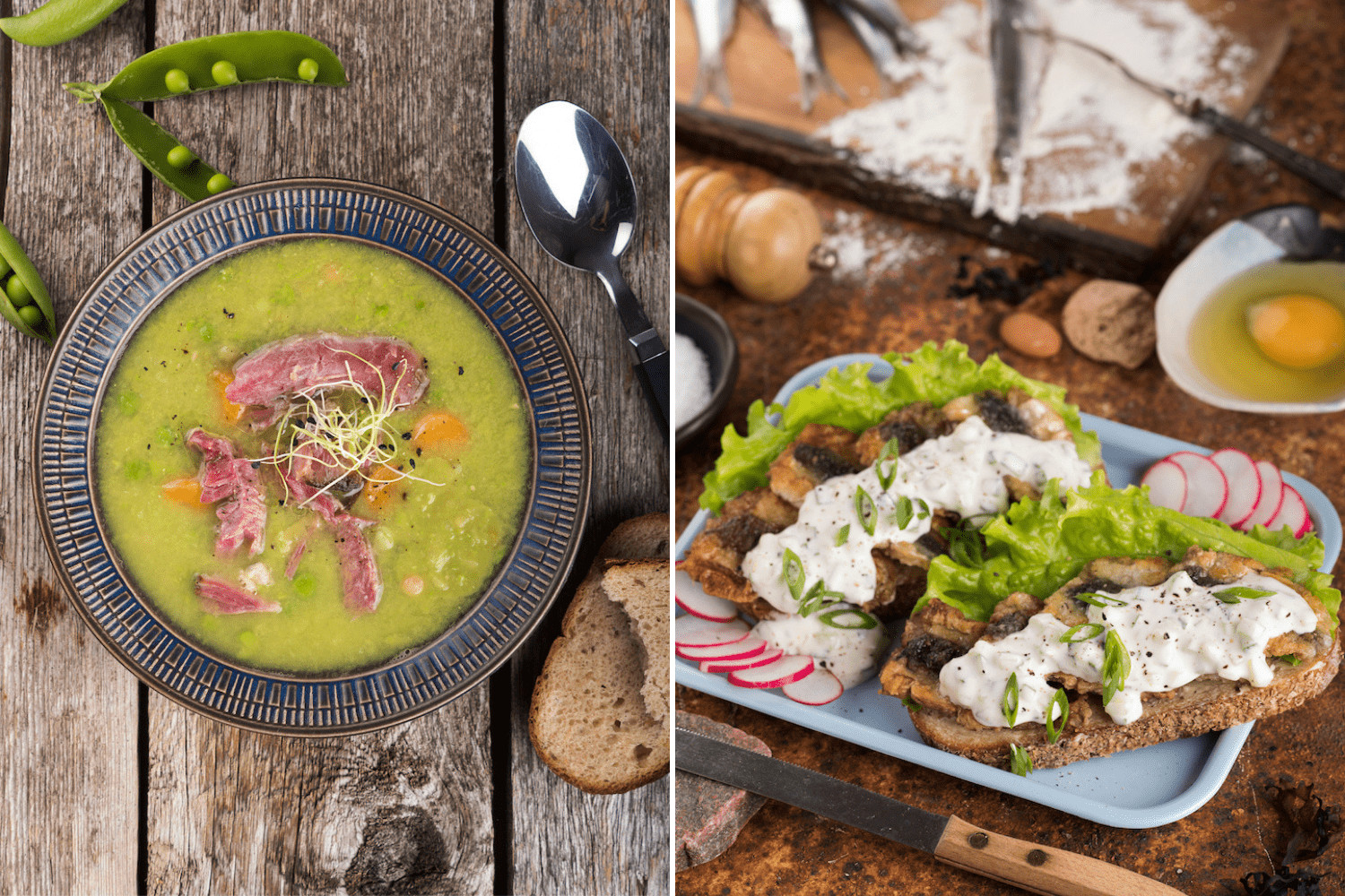 Deftige Gerichte wie Erbsensuppe der estnischen Küche
