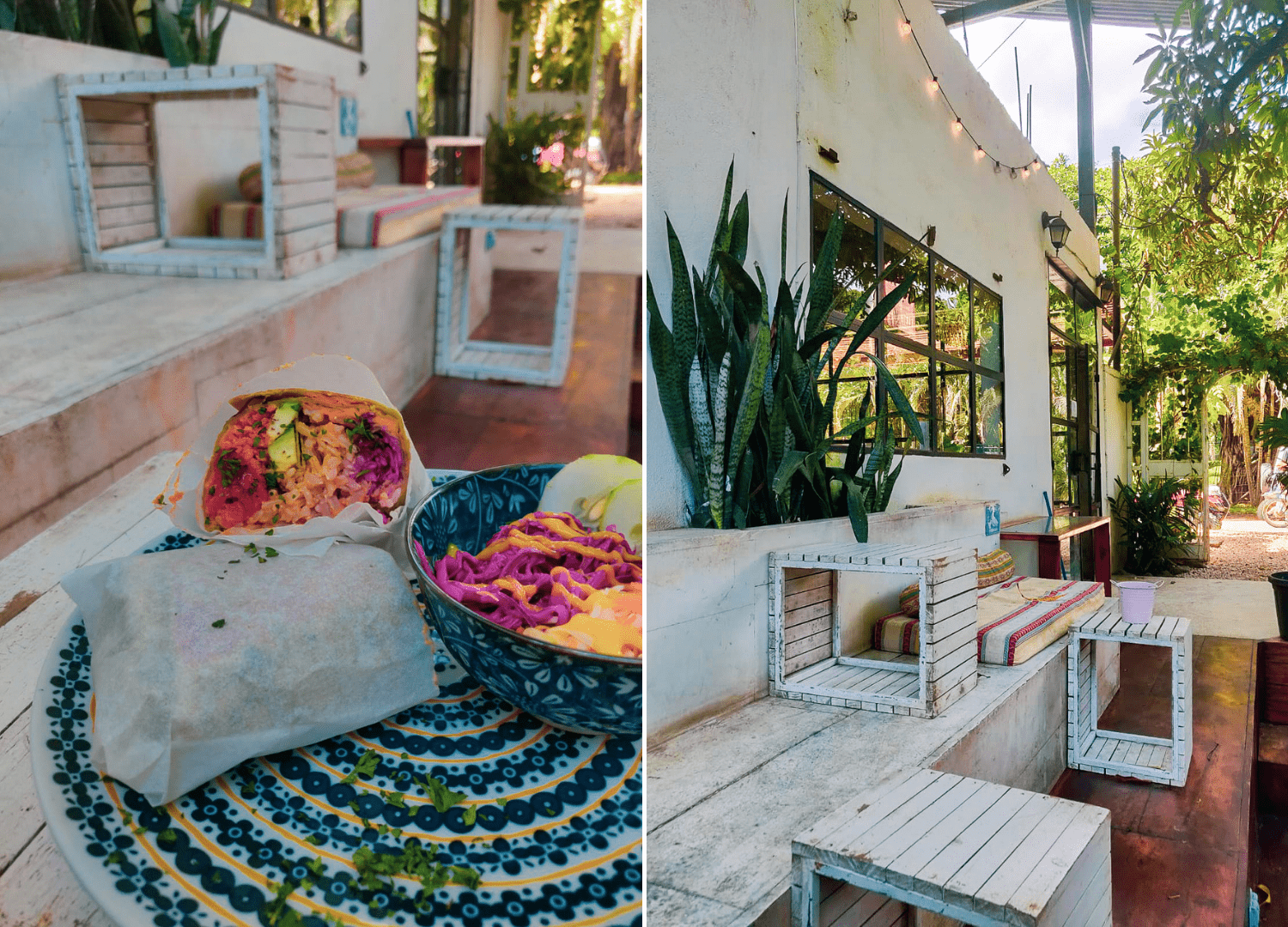 Bunt gefüllter veganer Wrap im Earth Café in Costa Rica