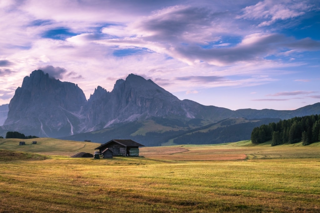 Seiser Alm in Italien bei Sonnenuntergang