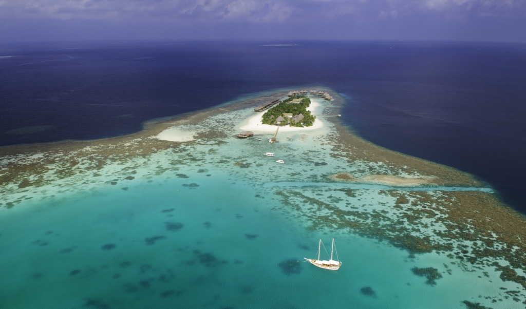 Vogelperspektive des Mirihi Island Resort