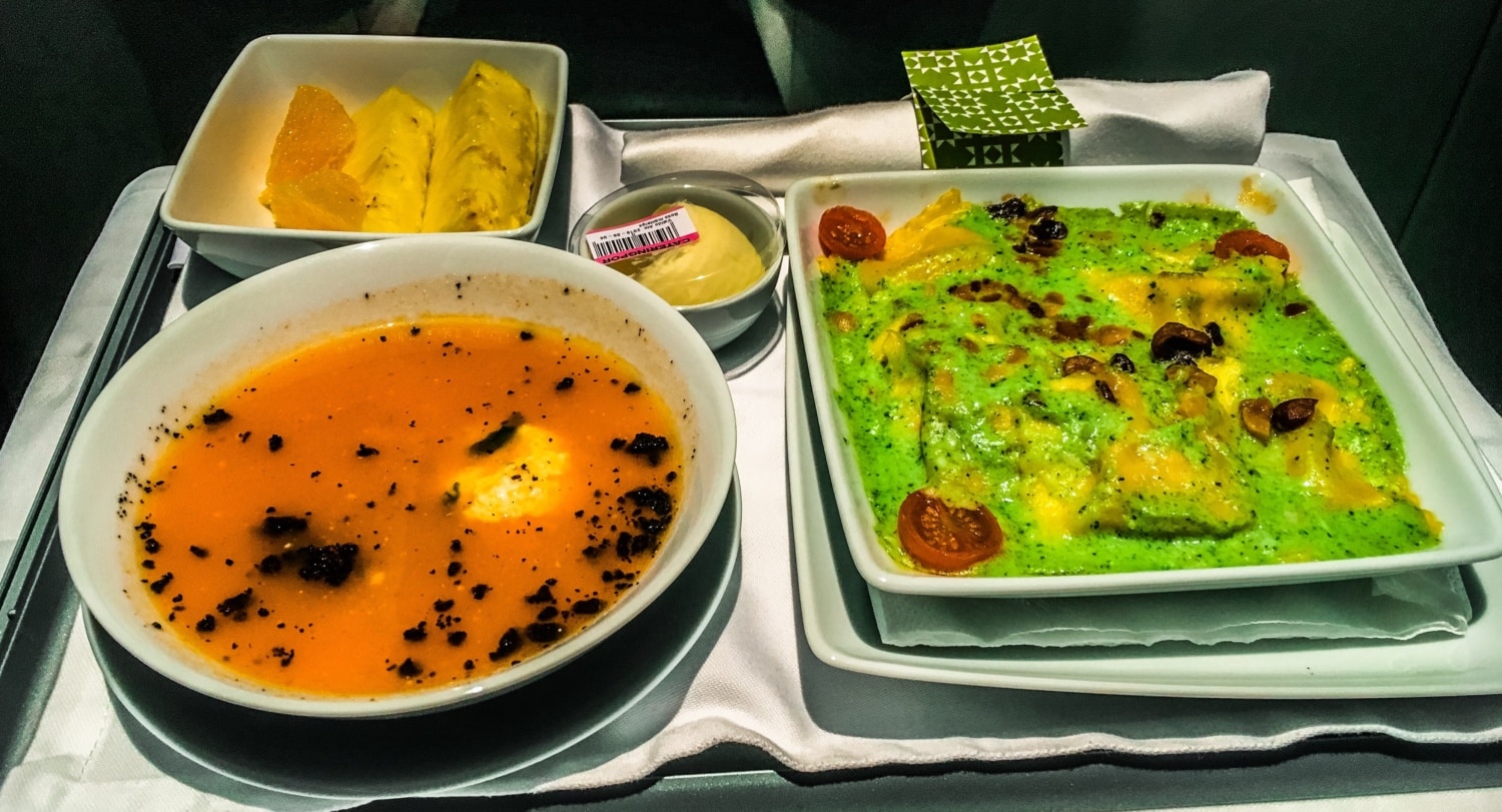 Essen in der TAP-Business-Class auf der Langstrecke Lissabon-Rio