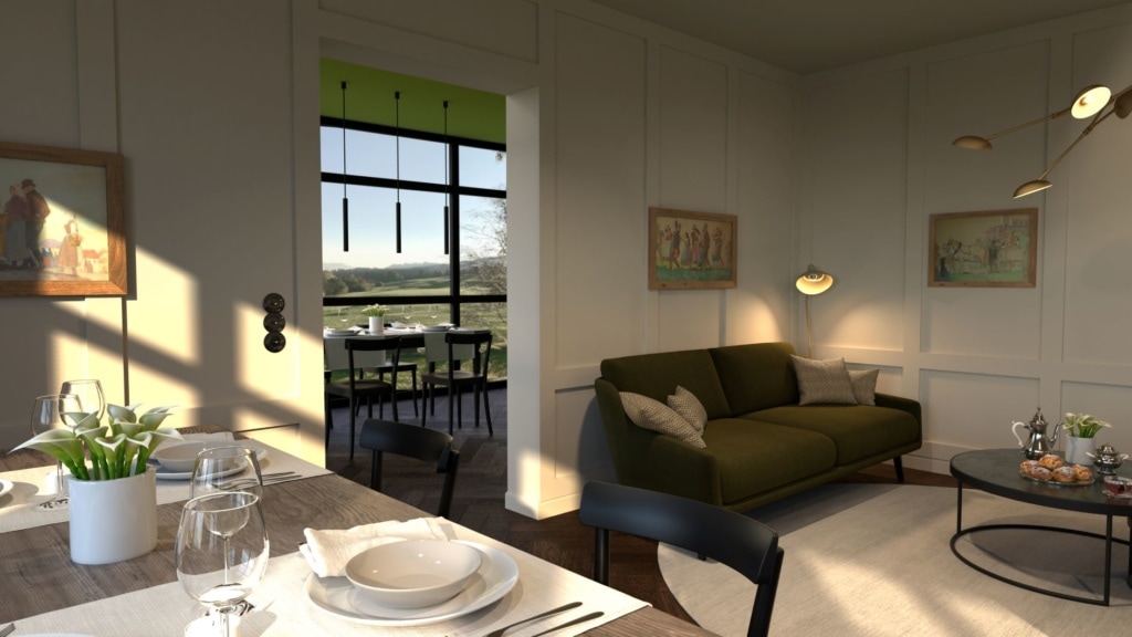 Restaurant und Wohnzimmer in der Alpenloge