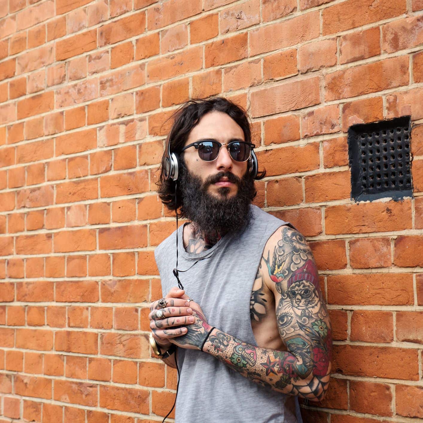 Hipster Bart Tattoos Sonnenbrille Kopfhörer