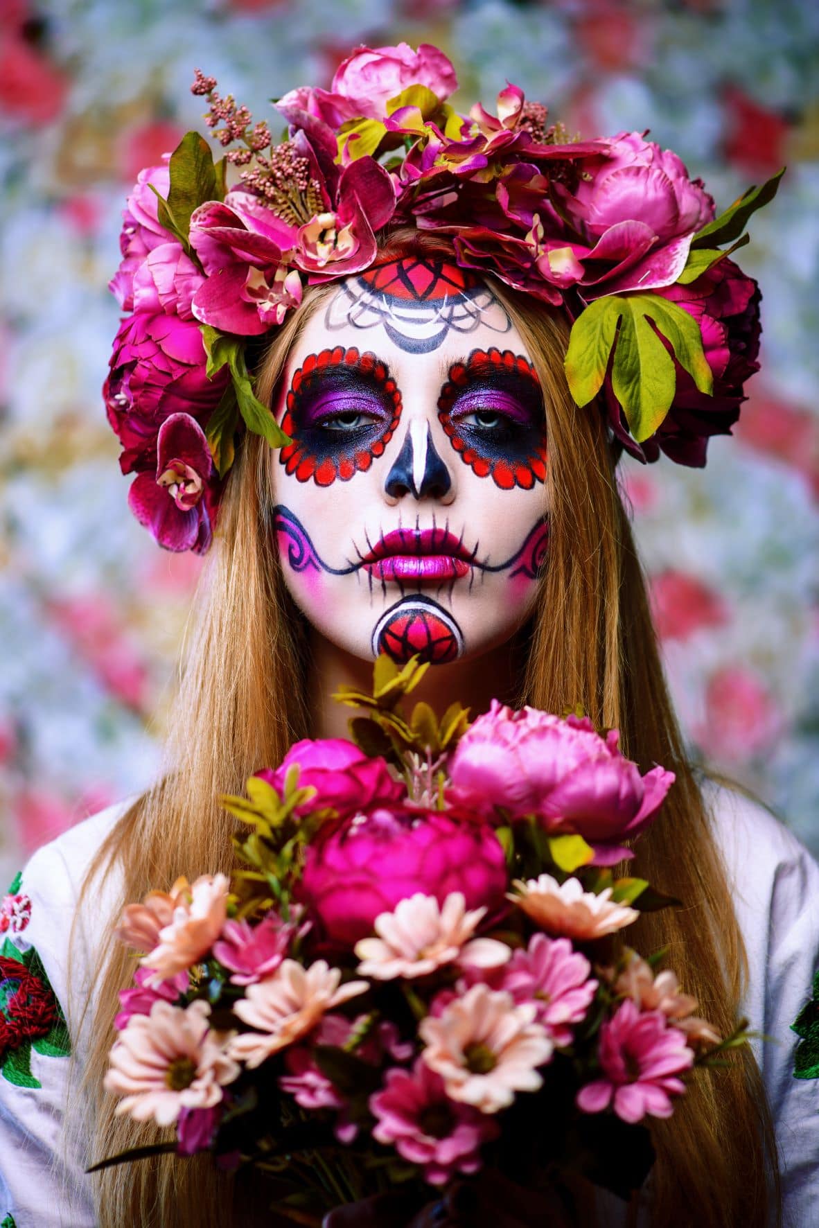 Verkleidete Frau am Dia de los Muertos in Mexiko