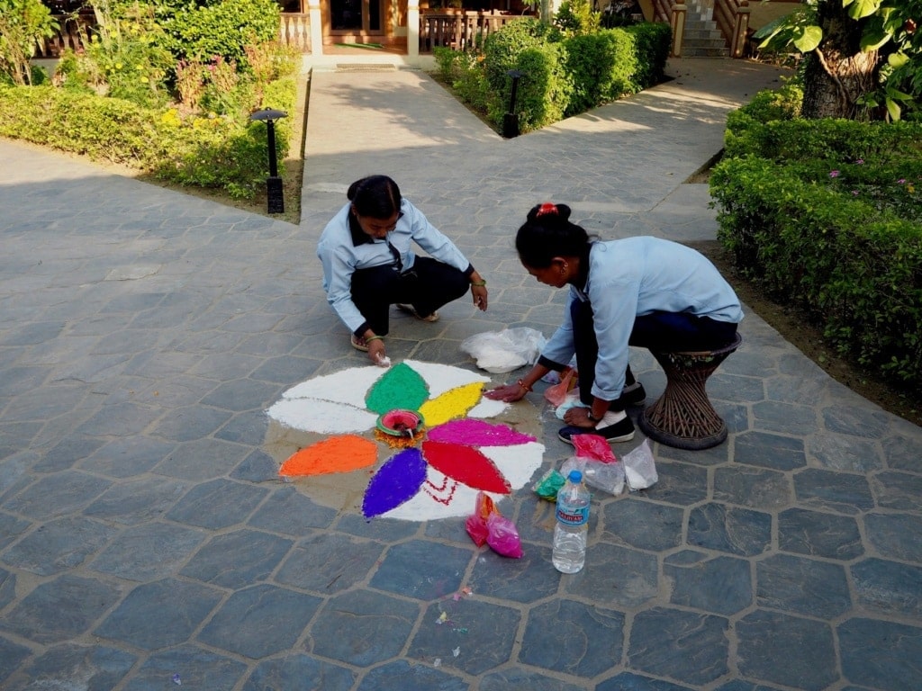 Rangoli-Malerei in Tihar, Nepal
