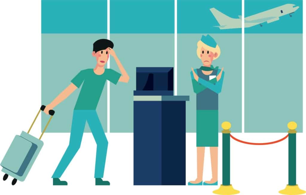 Animationsgrafik Passagier Flug verpasst