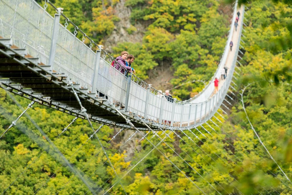 Besucher auf der Geierlay-Hängeseilbrücke
