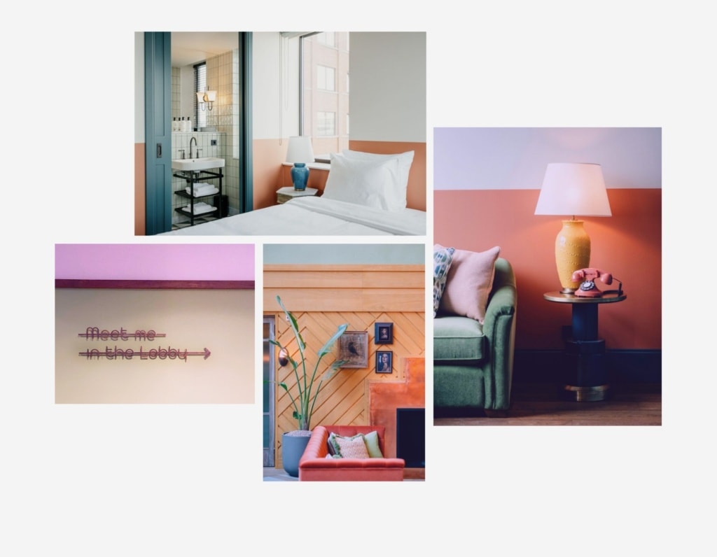 Collage vom Interieur des Hotels Boat 6 Co in Amsterdam