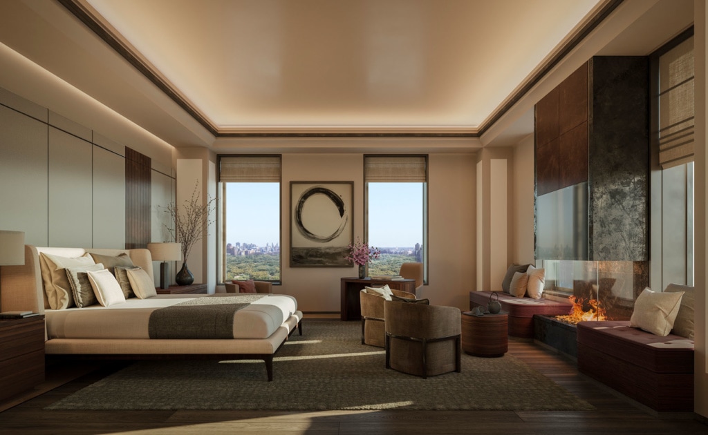 wunderschönes Zimmer im Aman in New York mit Kamin