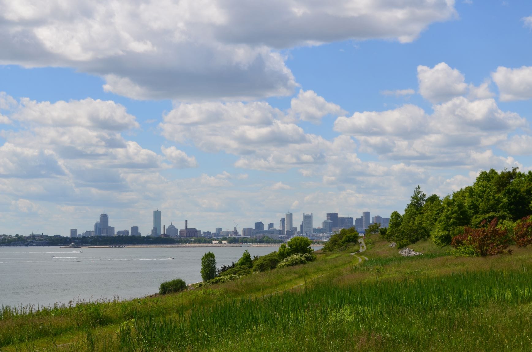 Blick von Spectacle Island auf Boston