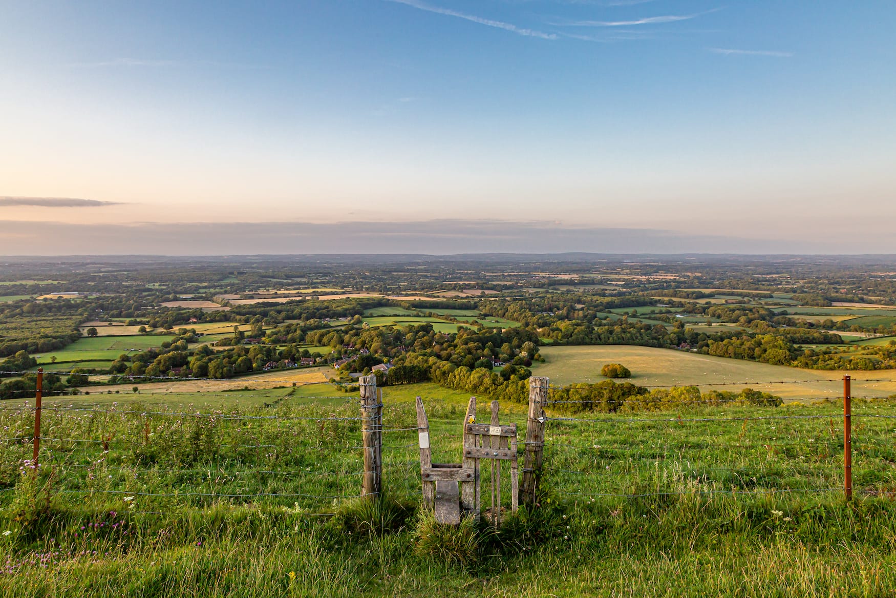 Blick über Ditchling beacon bei Sonnenuntergang