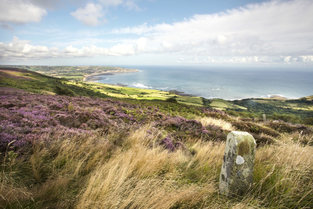 Robin Hoods Bay von Ravenscar aus gesehen an der North Yorkshire Coast