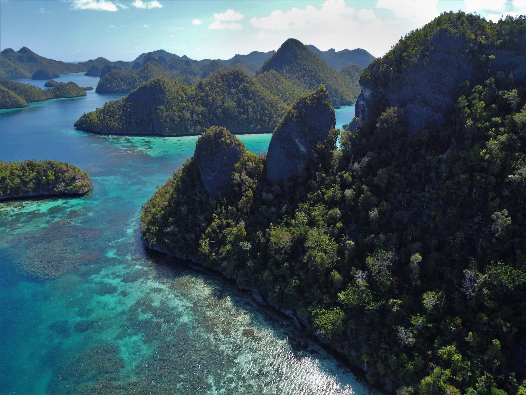 Kalksteinfelsen in Raja Ampat von oben
