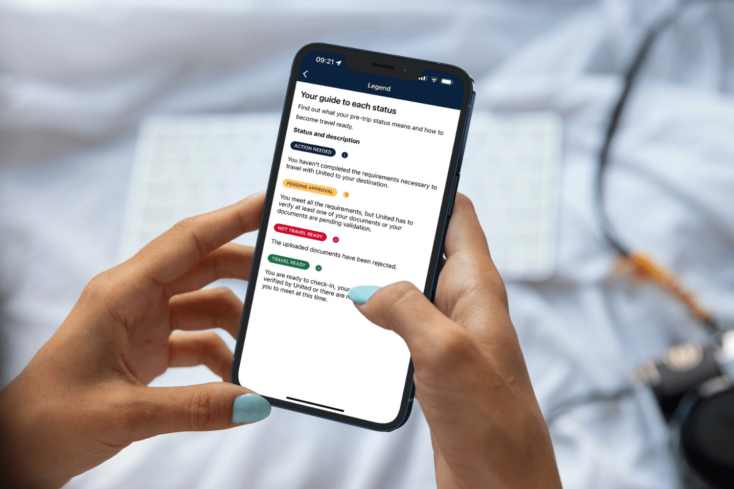Einreisestatus in der App von United Airlines