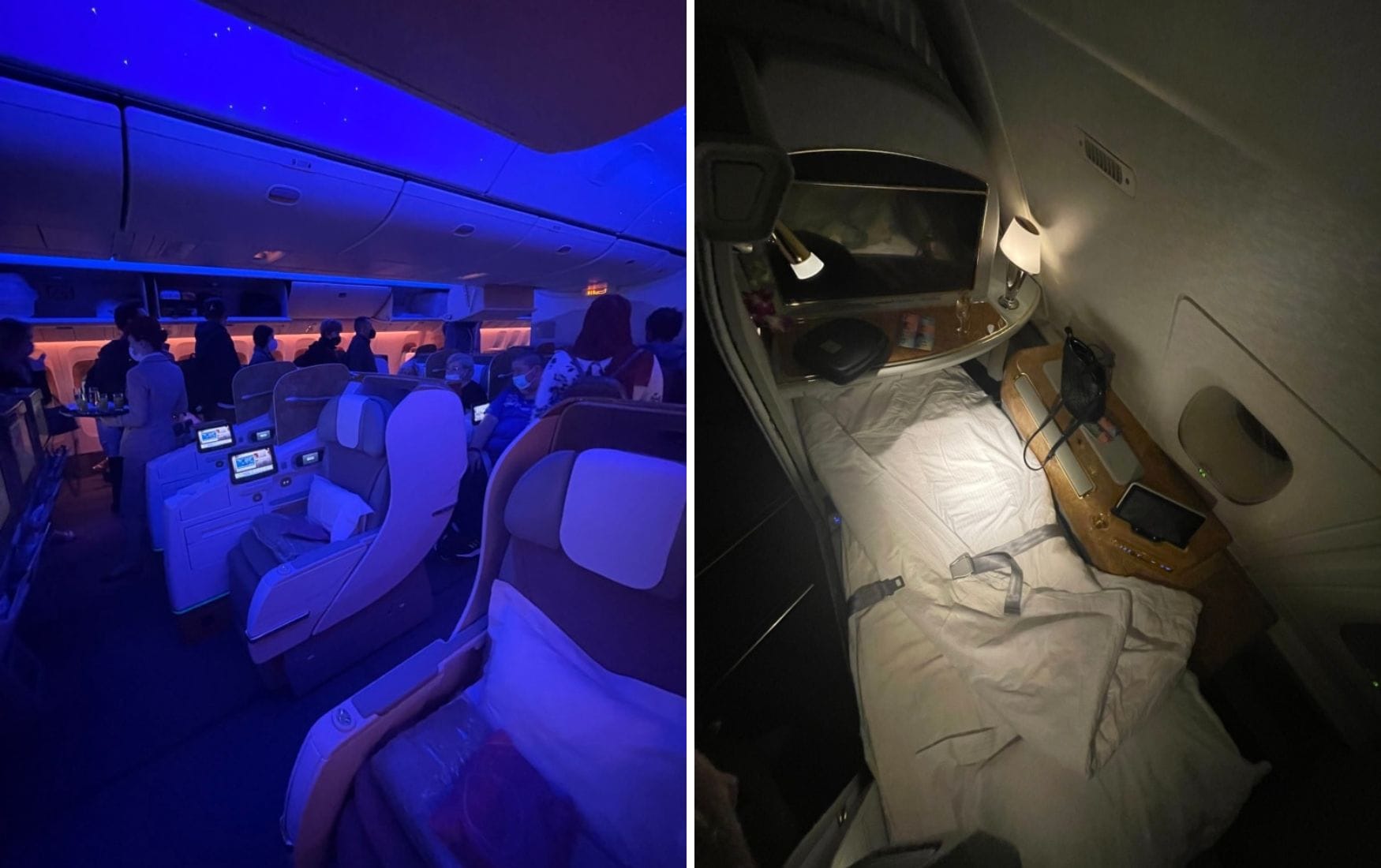 Bett in der Business Class der Emirates