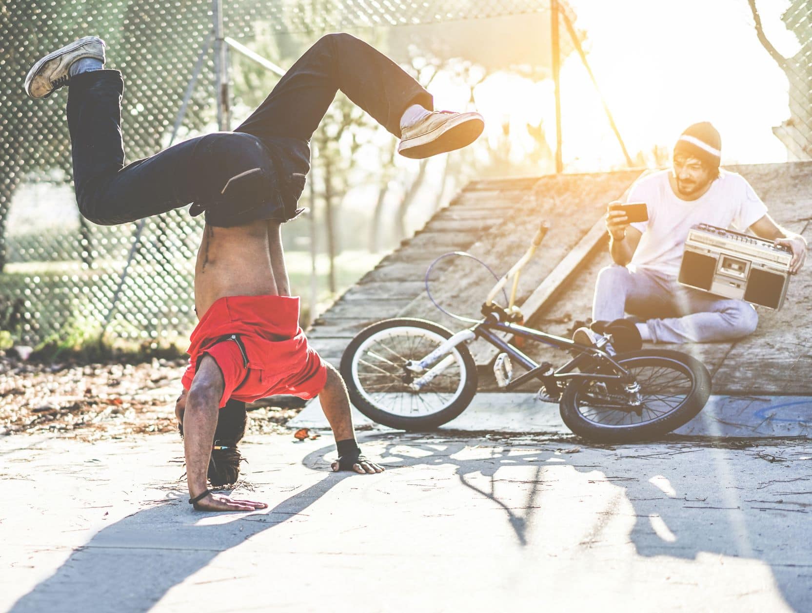 Breakdancer mit Freund in New York
