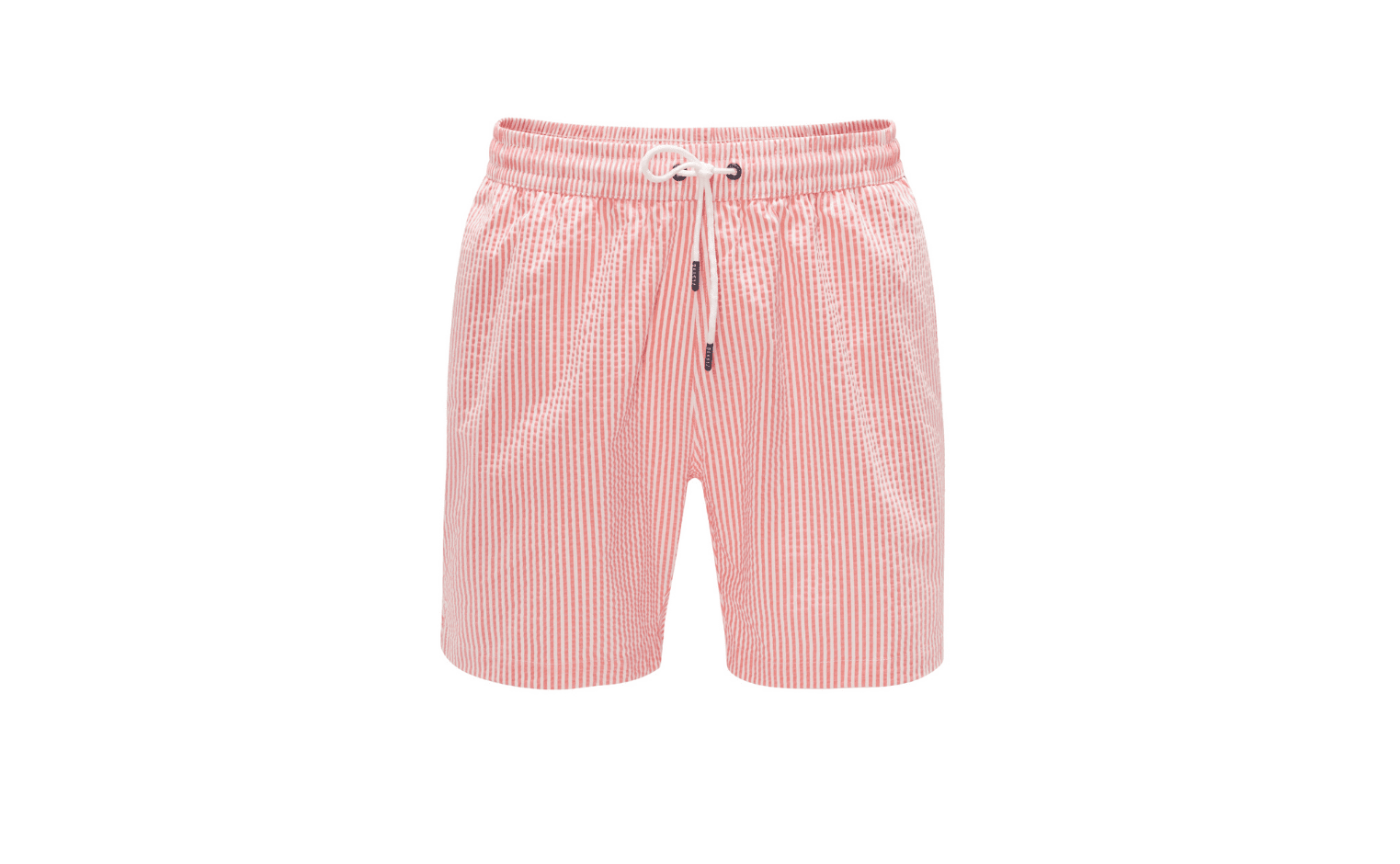 Seersucker-Badeshorts in Orange/Weiß gestreift von 04651/ A Trip In A Bag