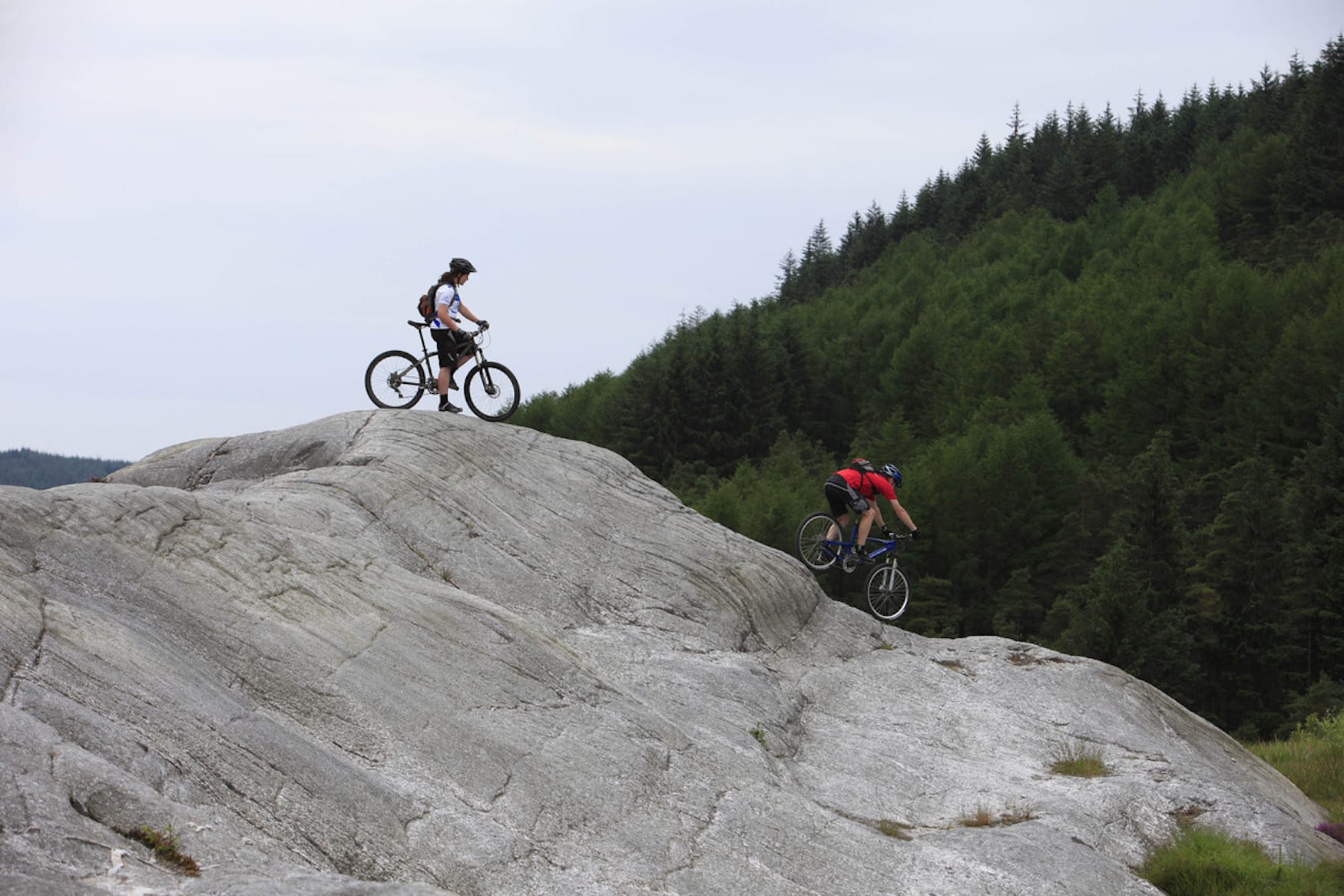 Mountainbiker im Kirroughtree Forest in Schottland