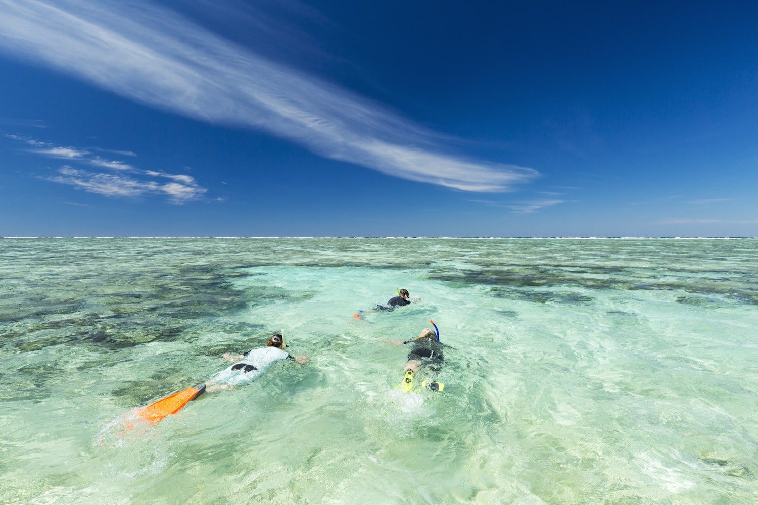 Schnorchler in der geschützten Lagune bei Lady Elliot Island im Great Barrier Reef Marine Park.