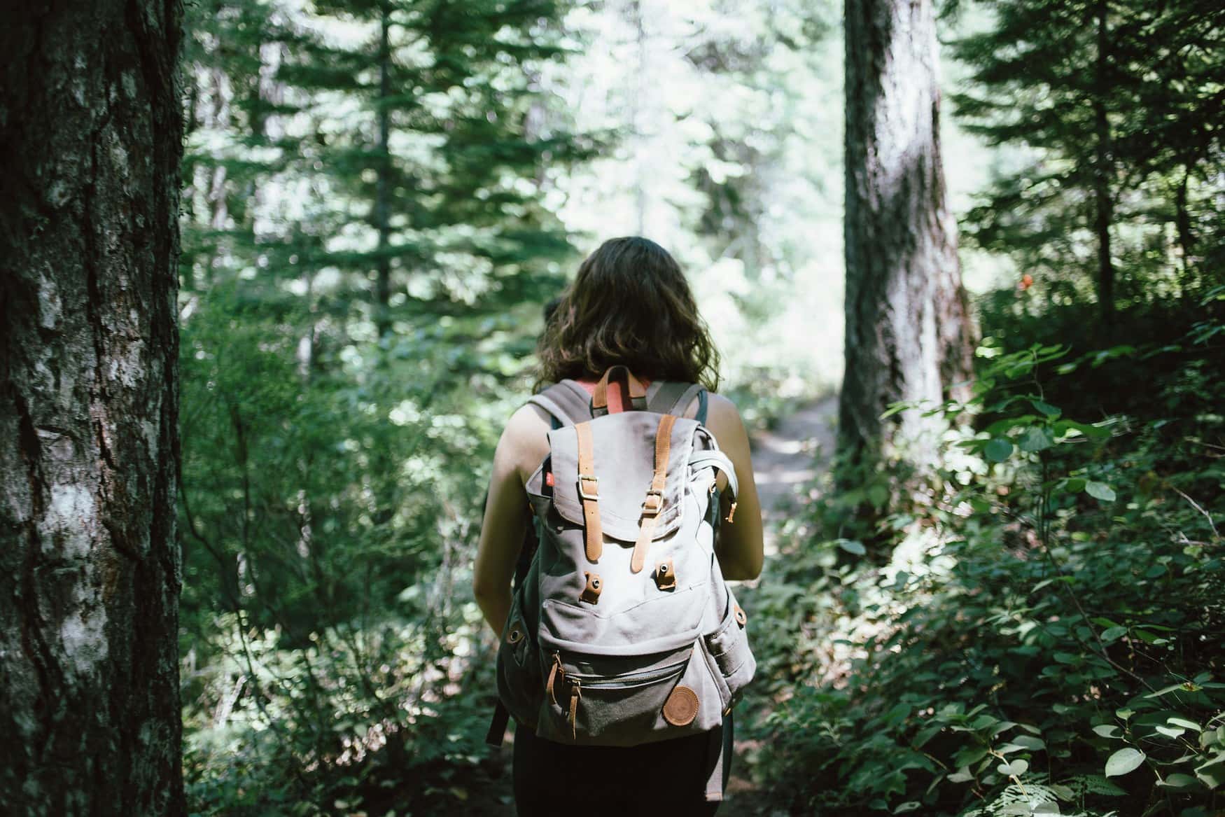 Frau wandert im Wald