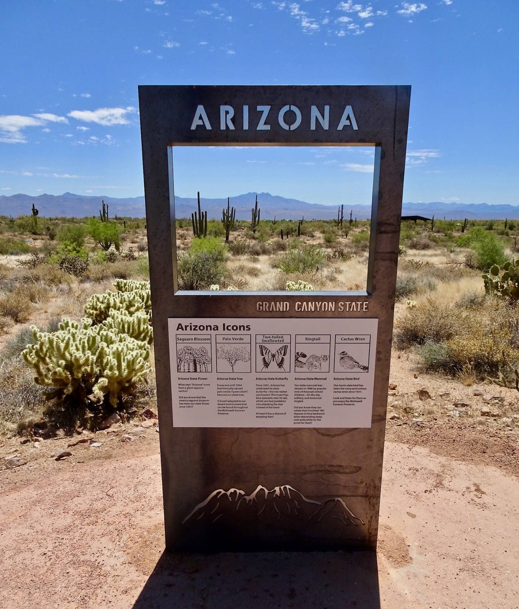 Infotafel mit Selfie-Foto-Gelegenheit im McDowell Sonoran Preserve