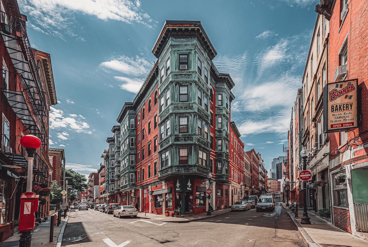 Straße mit Restaurants in Little Italy in Boston