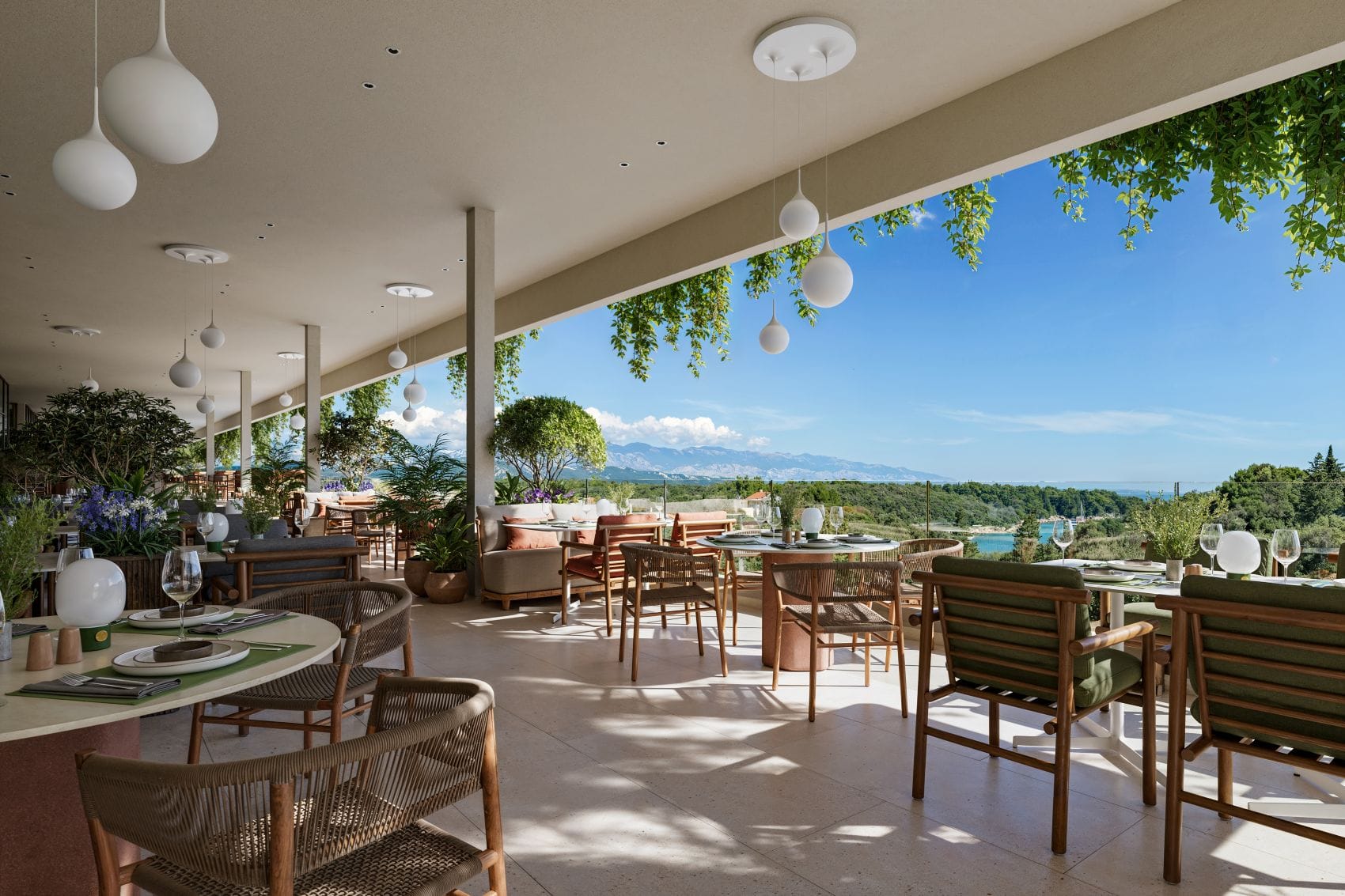 Terrasse des V-Level-Restaurants im Arba Resort auf der Insel Rab