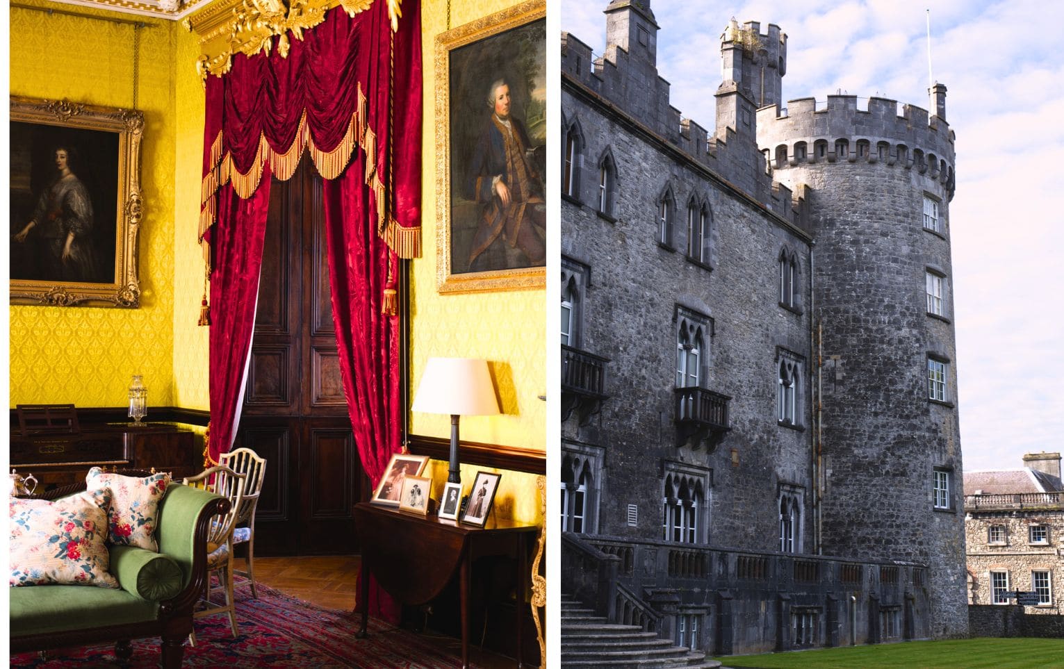 Collage der Außenansicht und des Interiors des Kilkenny Castles