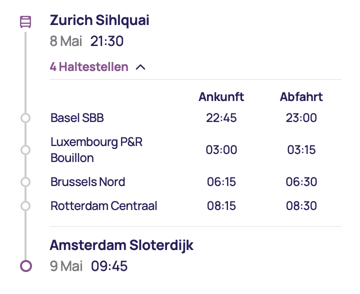 Fahrplan Twiliner Nachtbus nach Amsterdam