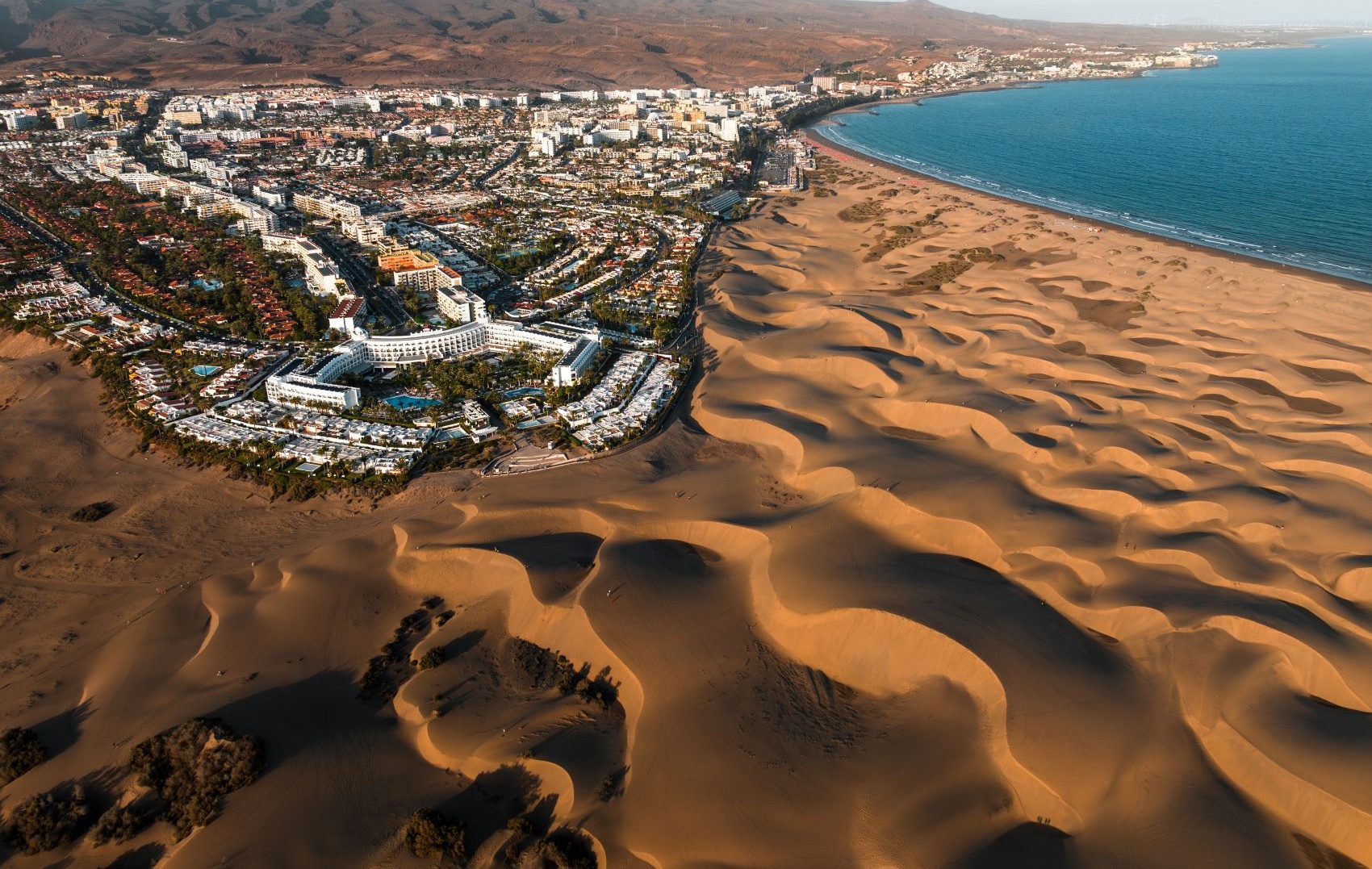 Blick auf Maspalomas auf Gran Canaria aus der Vogelperspektive