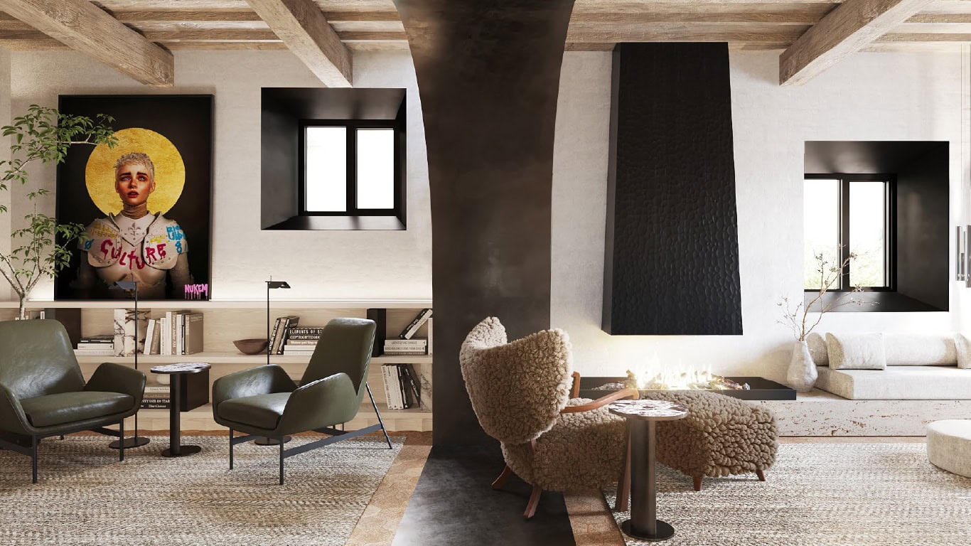 Bibliothek im neuen Chapter Chiani Hotel in der Toskana