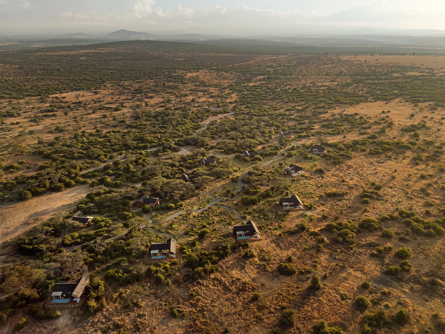 Aus der Luft Draufsicht auf das JW Marriot Mount Kenya Rhino Reserve