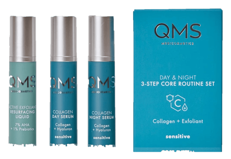 QMS Medicosmetics Day & Night 3-Step Core Routine Set, freigestellt.
