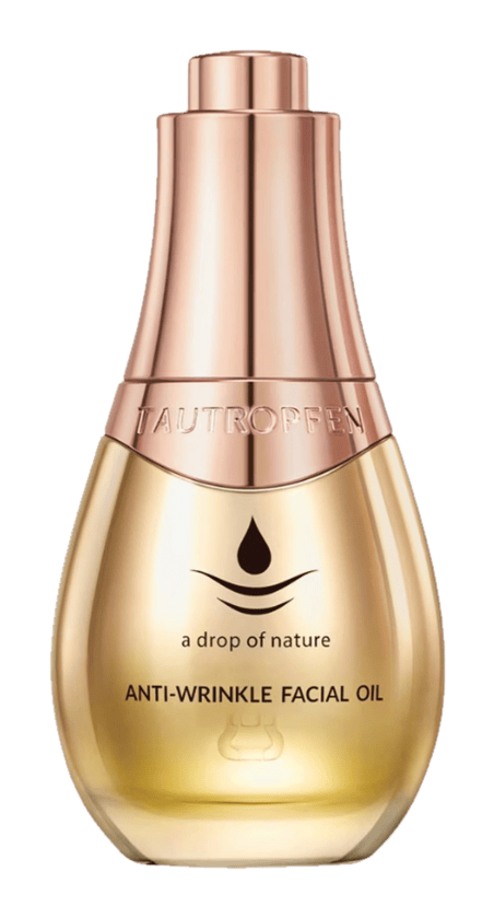 Goldfarbenes Tautropfen Anti-Wrinkle Facial Oil, freigestellt.