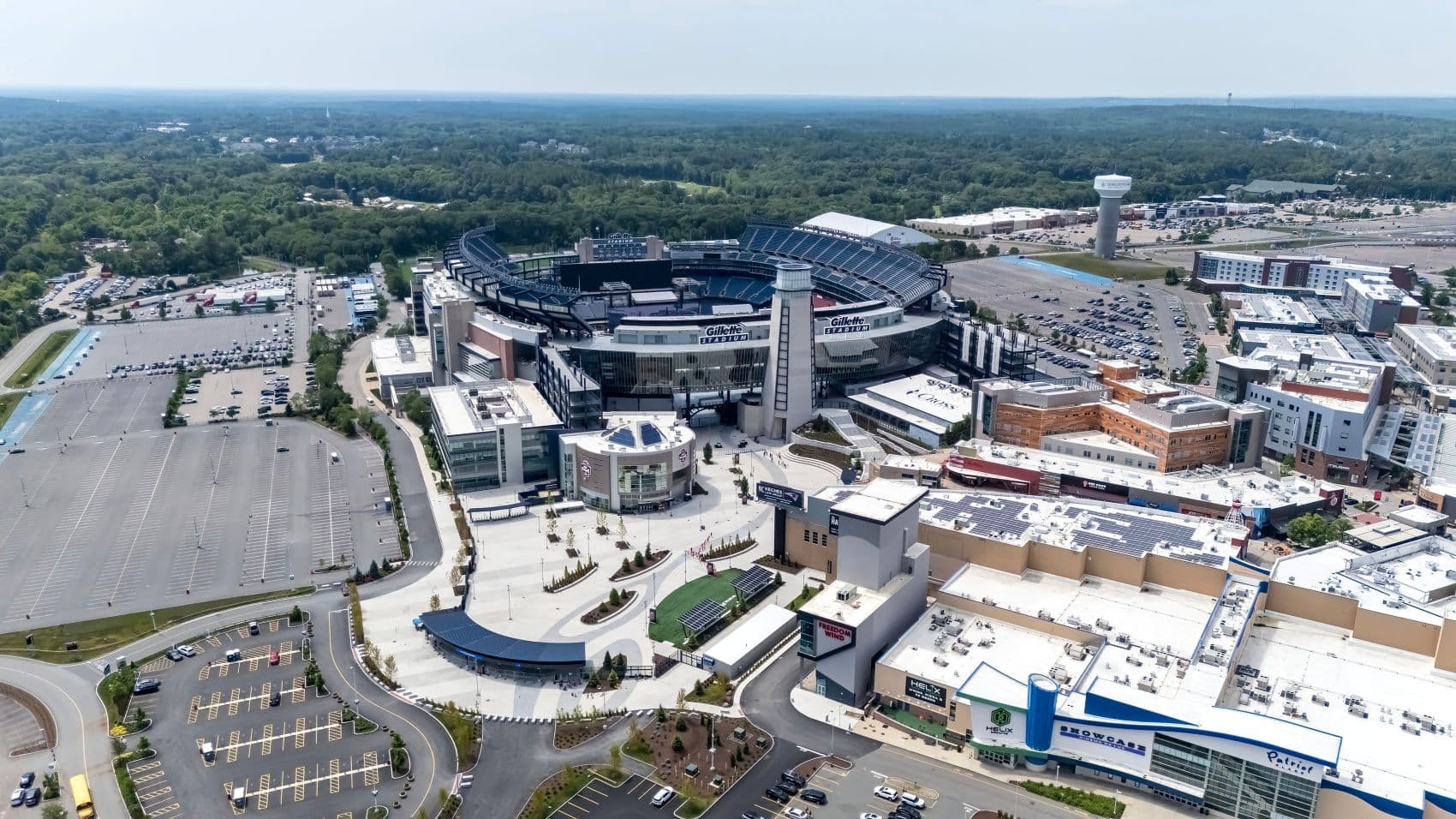 Gillette Stadium bei Boston aus der Vogelperspektive