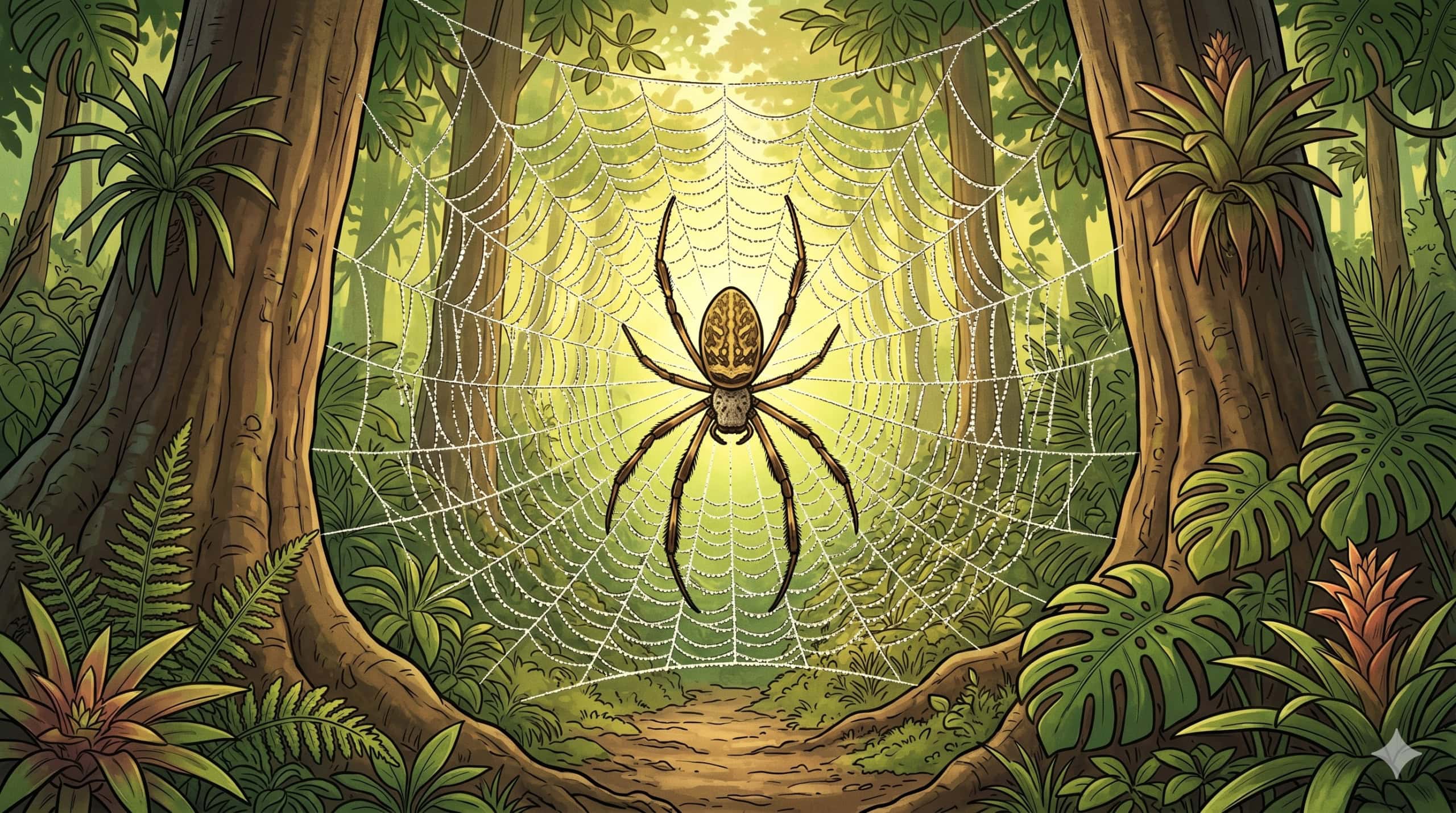 Eine Spinne in einem Spinnennetz im Dschungel.